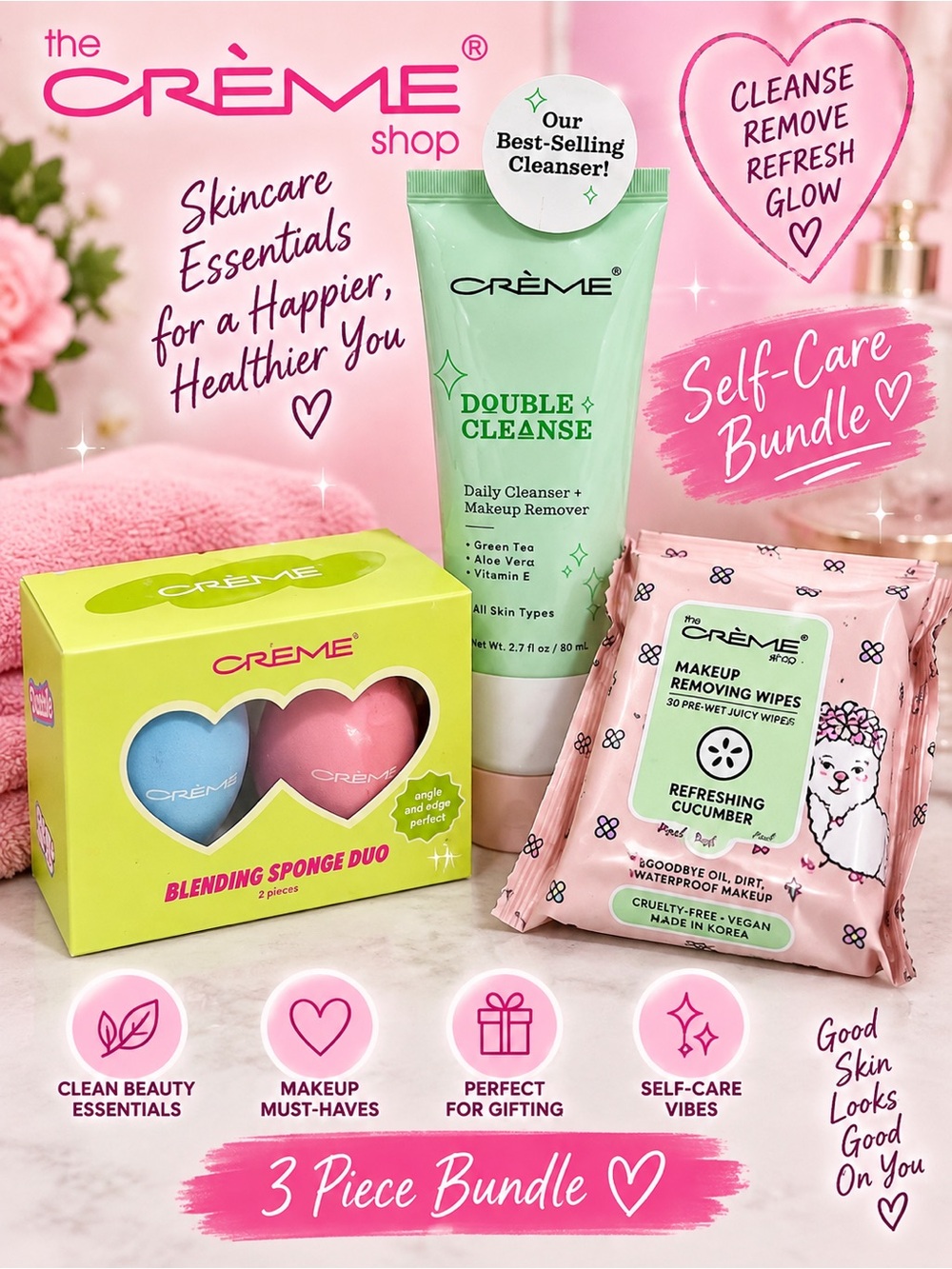 💕 The Crème Shop 3-Piece Skincare & Makeup Beauty Bundle